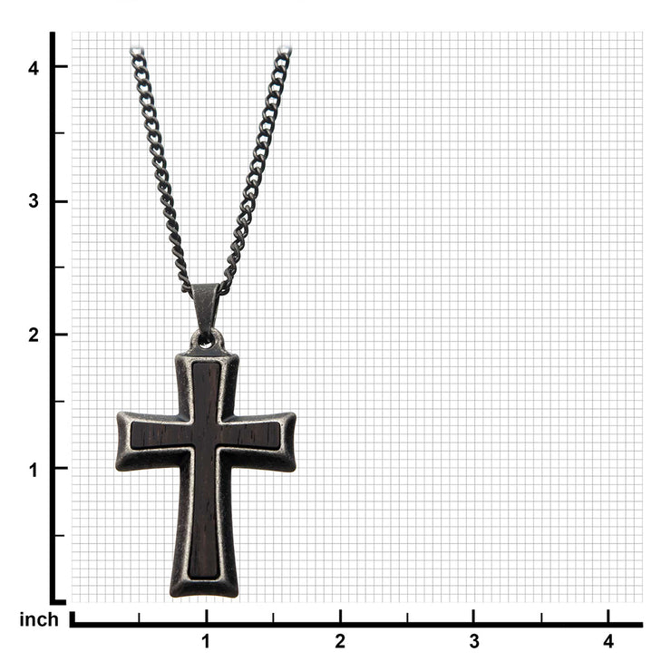 Stainless Steel with Antiqued Finish Cross Pendant with Chain