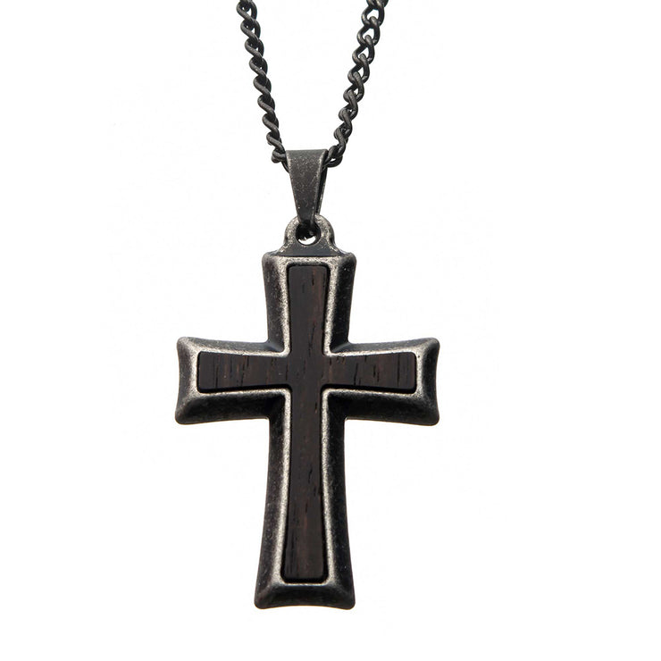 Stainless Steel with Antiqued Finish Cross Pendant with Chain