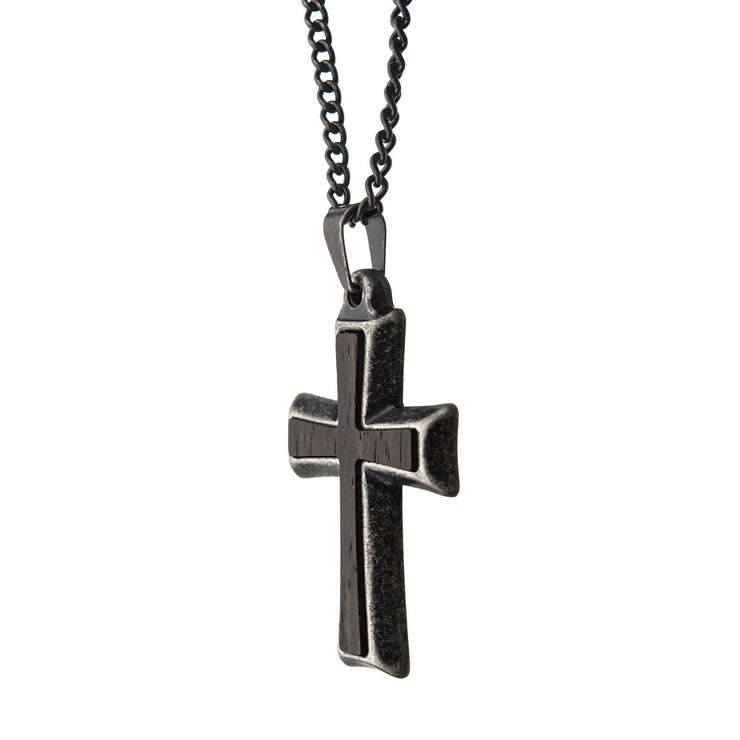 Stainless Steel with Antiqued Finish Cross Pendant with Chain