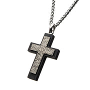 Steel Carbon Fiber Cross Pendant with Steel Wheat Chain