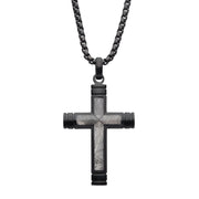 Meteorite Inlay Cross Pendant with Black IP Box Chain