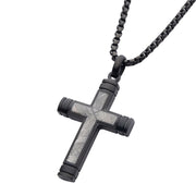 Meteorite Inlay Cross Pendant with Black IP Box Chain