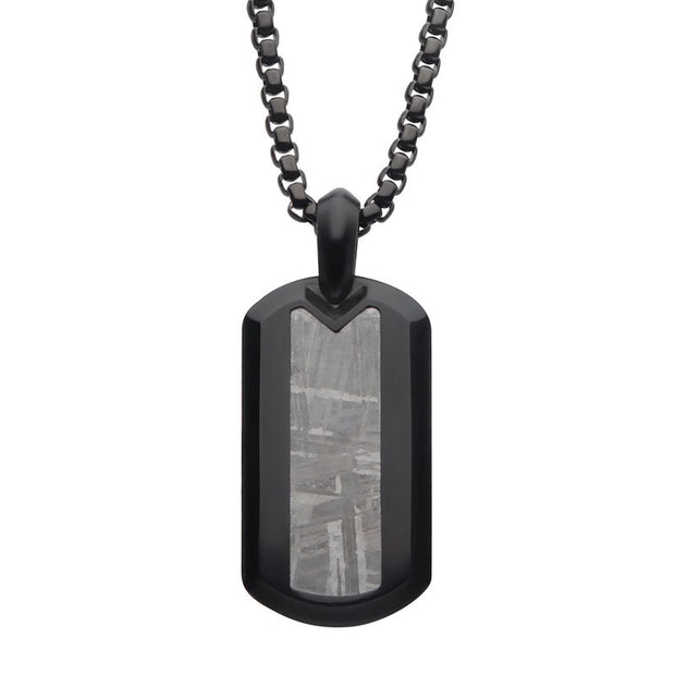 Meteorite Inlay Dog Tag Pendant with Black IP Box Chain