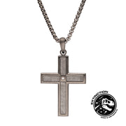 Gun Metal IP Steel Matte Finish Meteorite Inlay with CZ Cross Pendant