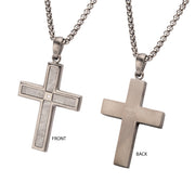 Gun Metal IP Steel Matte Finish Meteorite Inlay with CZ Cross Pendant