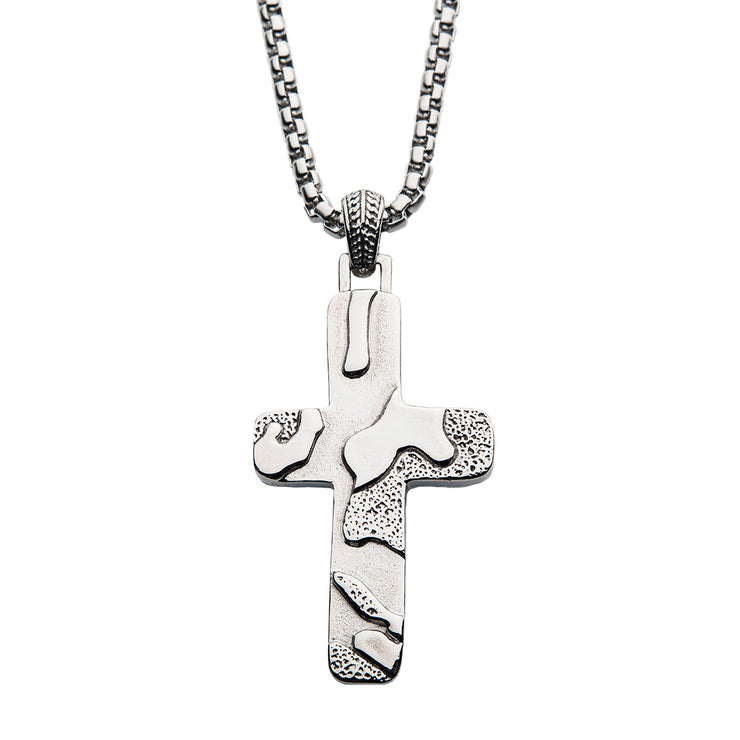 Matte Steel 3D Canyon Pattern Pendant with Box Chain