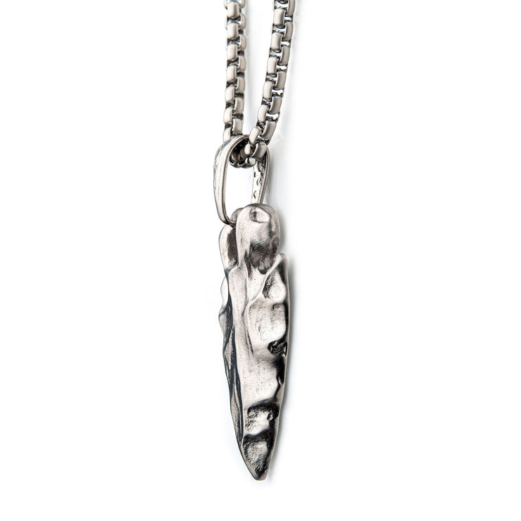 Brushed Steel Chiseled Arrowhead Pendant with Box Chain