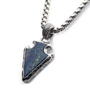 Lapis Lazuli Stone with Polished Steel Frame Pendant with Polished Steel Box Chain