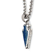 Lapis Lazuli Stone with Polished Steel Frame Pendant with Polished Steel Box Chain