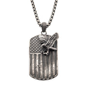 Gun Metal IP Rugged American Flag with Polished Steel 3D Eagle Pendant