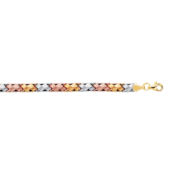 14K Tri-color Gold Satin Mini X Stampato Bracelet