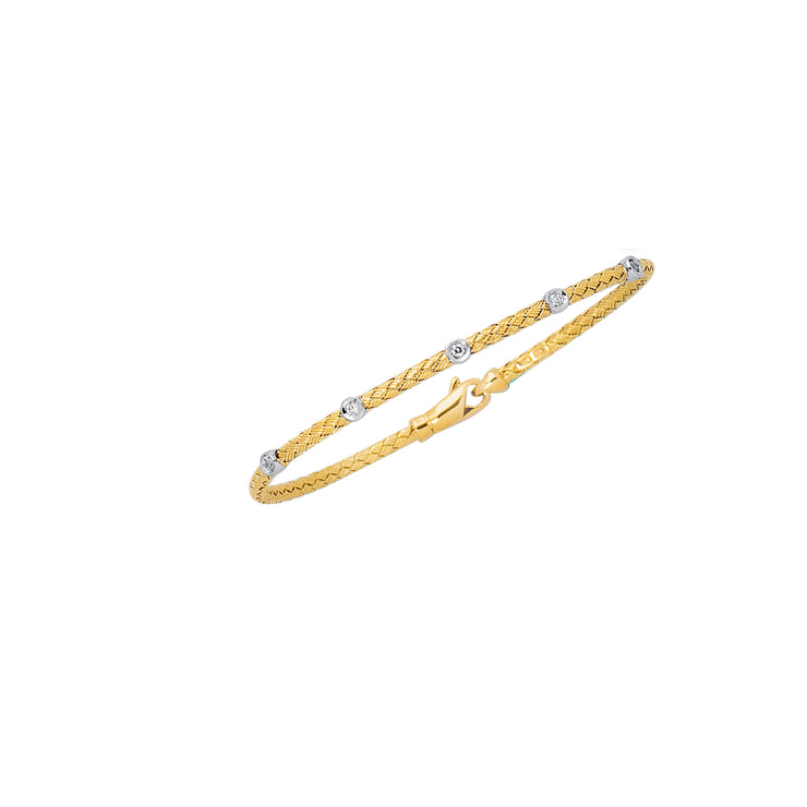 14K Gold .15ct Diamond Station Woven Bangle