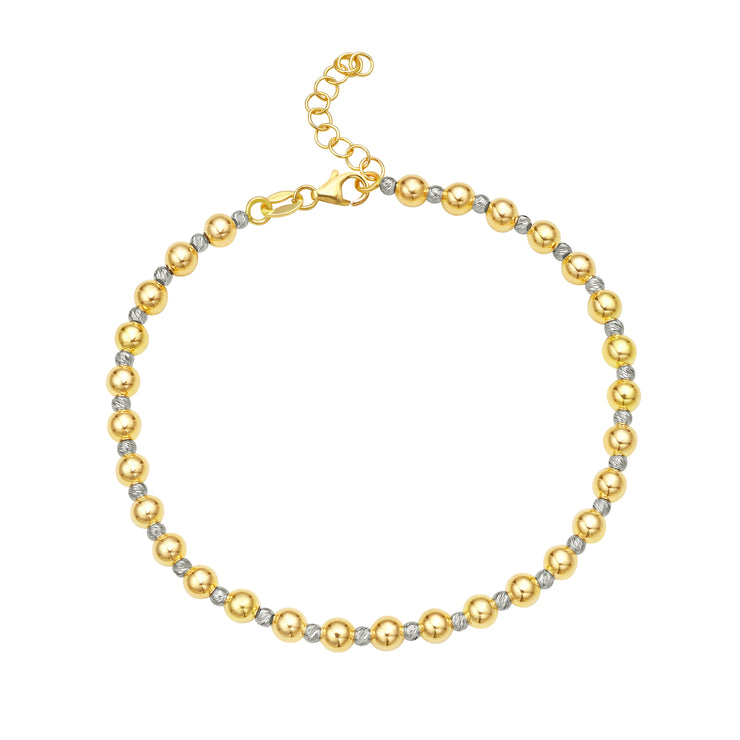 14K Polished & Diamond Cut Bead Necklace