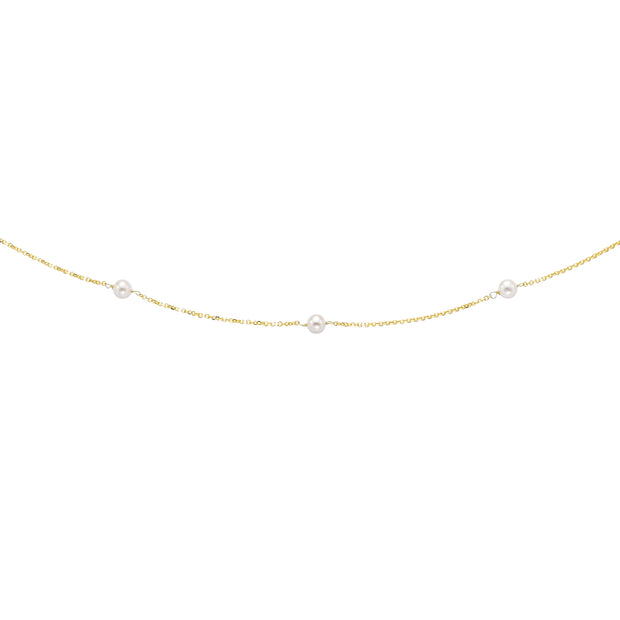 14K Gold Pearl Station Necklace