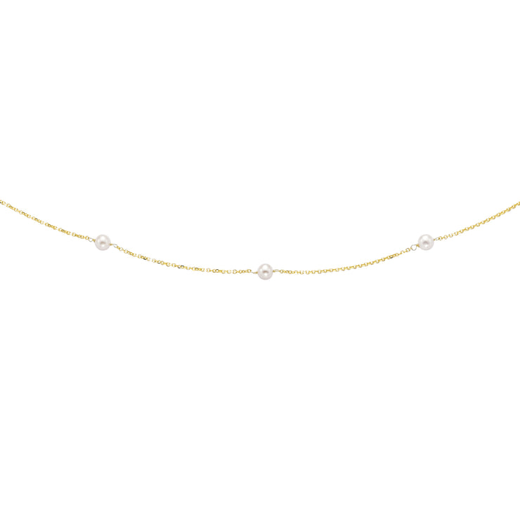 14K Gold Pearl Station Necklace