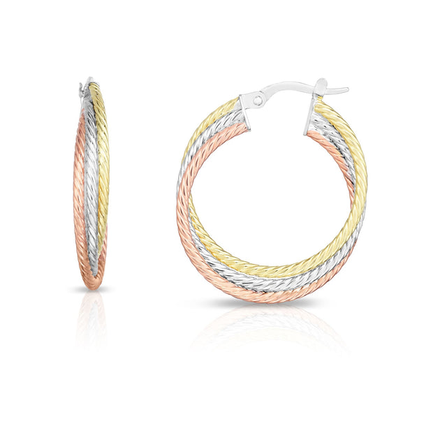 14K Tri-color Gold Twist Hoop Earring