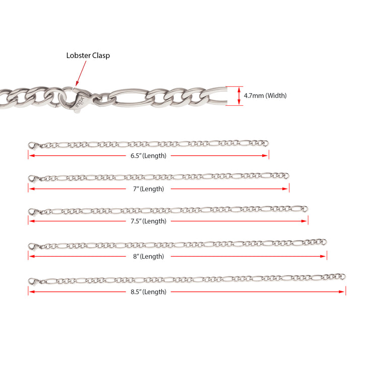 4.7mm Titanium Figaro Chain Bracelet