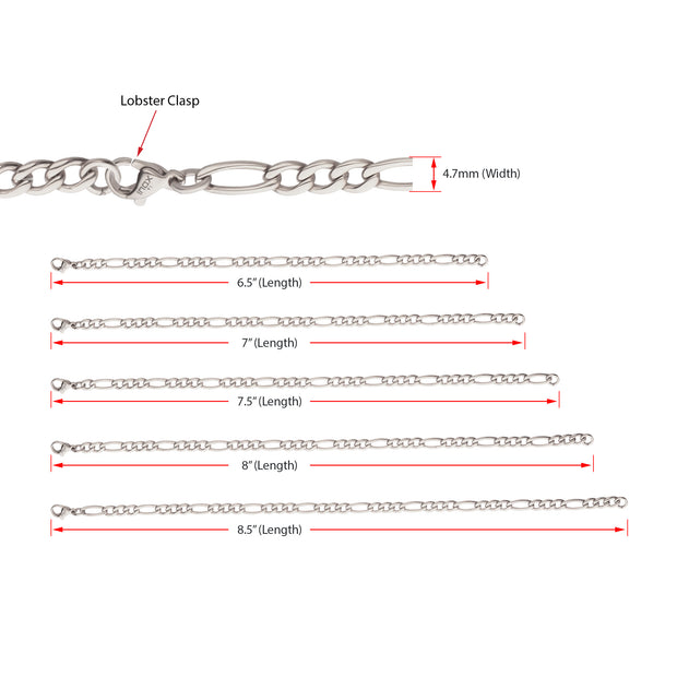 4.7mm Titanium Figaro Chain Bracelet