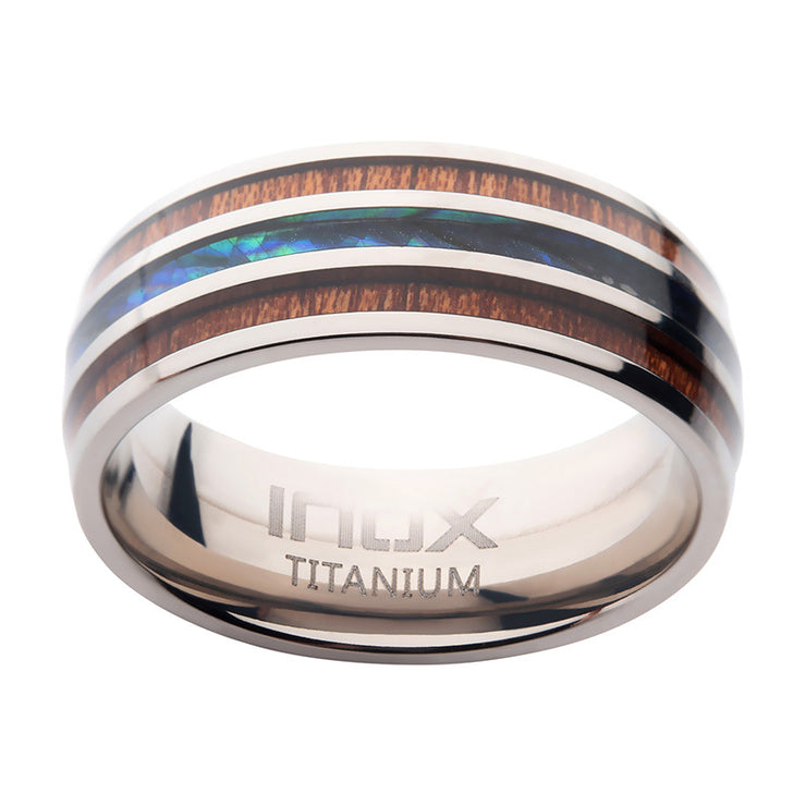 Titanium Wood & Shell Inlay Ring