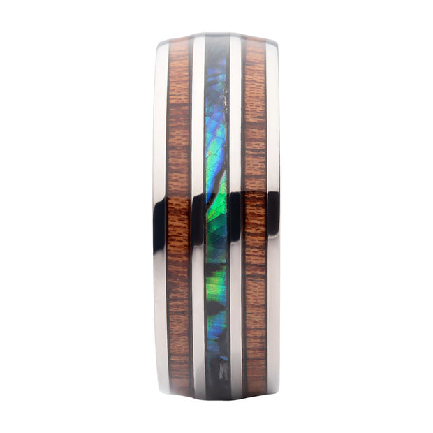 Titanium Wood & Shell Inlay Ring