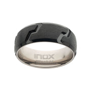 Black IP Titanium Matte Black Tread Pattern Ring with Half Sizes