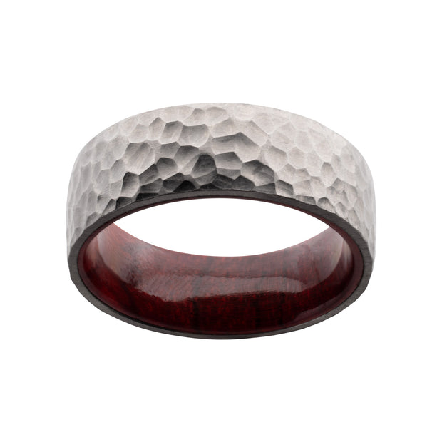 Titanium & Redwood Matte Finish Hammered Comfort Fit Ring