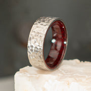 Titanium & Redwood Matte Finish Hammered Comfort Fit Ring