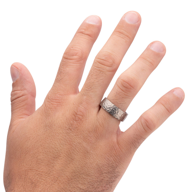 Titanium & Redwood Matte Finish Hammered Comfort Fit Ring