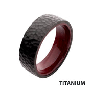 Black IP Titanium & Redwood Matte Finish Hammered Comfort Fit Ring