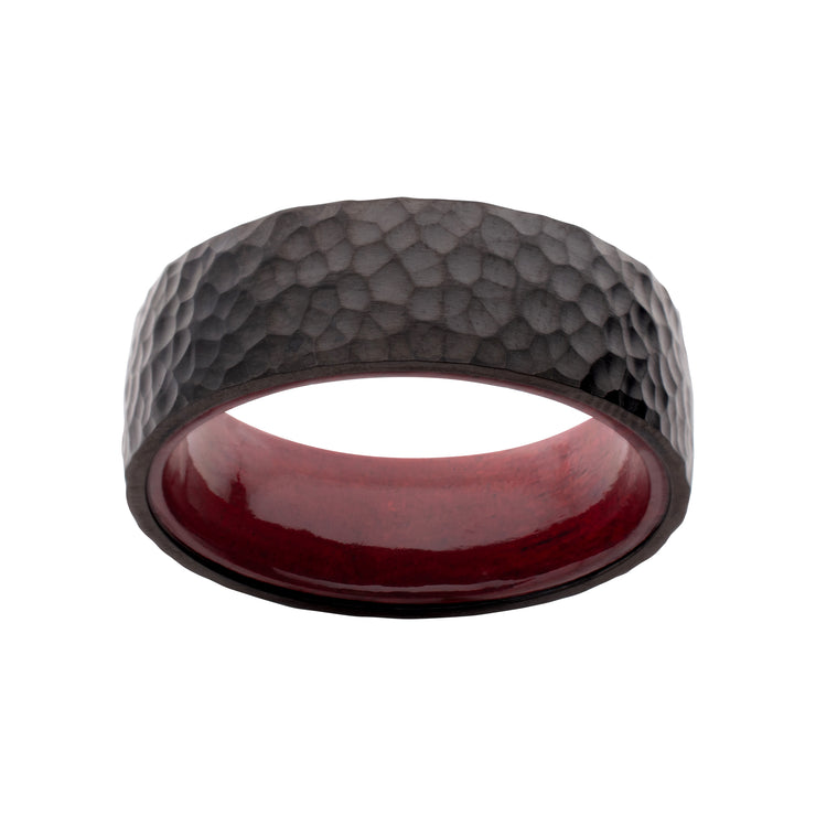 Black IP Titanium & Redwood Matte Finish Hammered Comfort Fit Ring