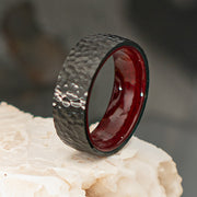 Black IP Titanium & Redwood Matte Finish Hammered Comfort Fit Ring