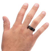 Black IP Titanium & Redwood Matte Finish Hammered Comfort Fit Ring