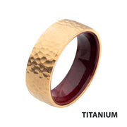 Gold IP Titanium & Redwood Matte Finish Hammered Comfort Fit Ring