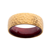 Gold IP Titanium & Redwood Matte Finish Hammered Comfort Fit Ring