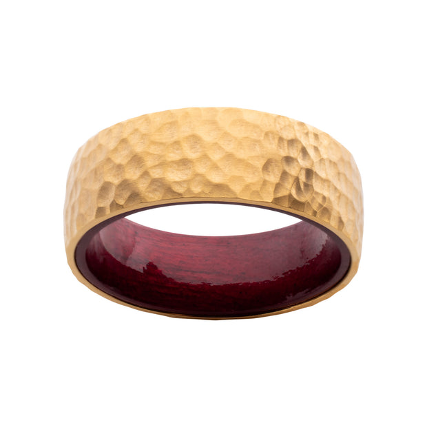 Gold IP Titanium & Redwood Matte Finish Hammered Comfort Fit Ring