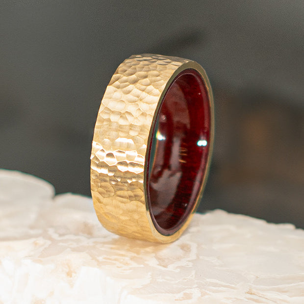 Gold IP Titanium & Redwood Matte Finish Hammered Comfort Fit Ring