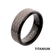 Black IP Titanium Etched Fishskin Comfort Fit Ring