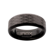 Black IP Titanium Etched Fishskin Comfort Fit Ring