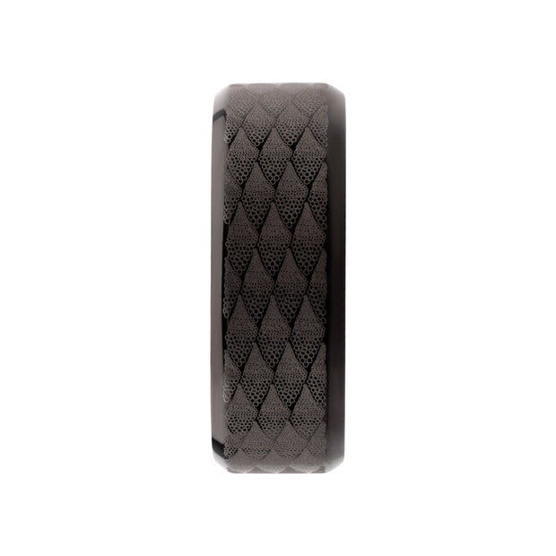 Black IP Titanium Etched Fishskin Comfort Fit Ring