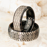 Black IP Titanium Etched Fishskin Comfort Fit Ring