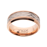 Rose Gold IP Titanium Matte Finish Mosaic Inlay Comfort Fit Ring