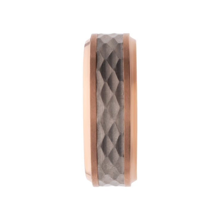 Rose Gold IP Titanium Matte Finish Mosaic Inlay Comfort Fit Ring