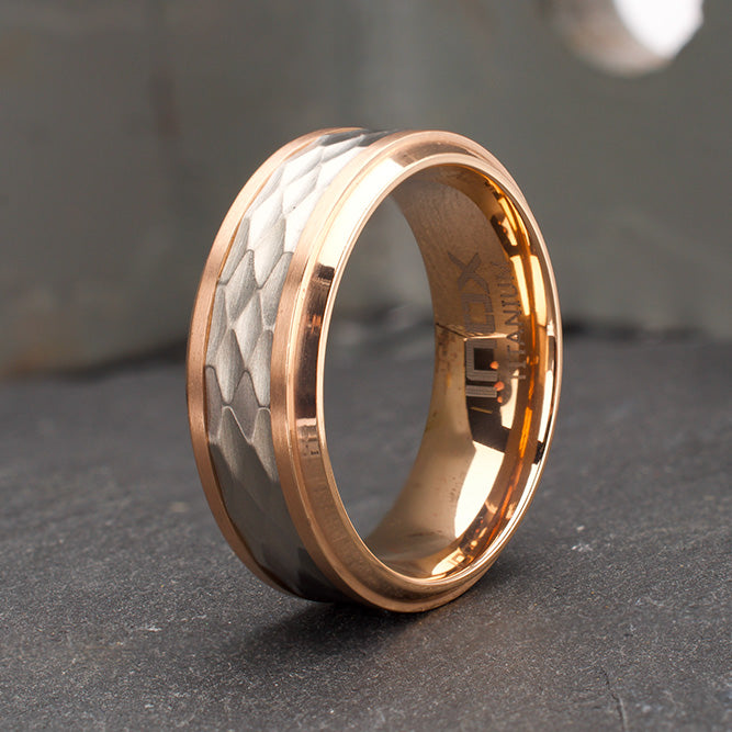 Rose Gold IP Titanium Matte Finish Mosaic Inlay Comfort Fit Ring