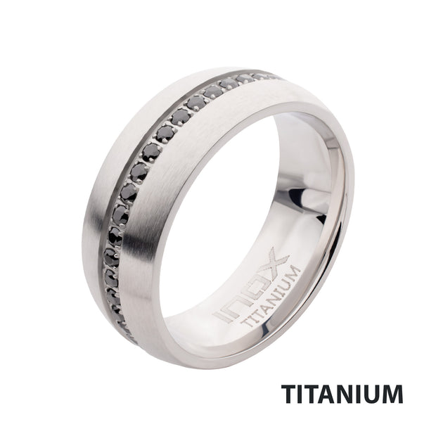 Titanium Prong Set Black Gem Streamline Comfort Fit Ring