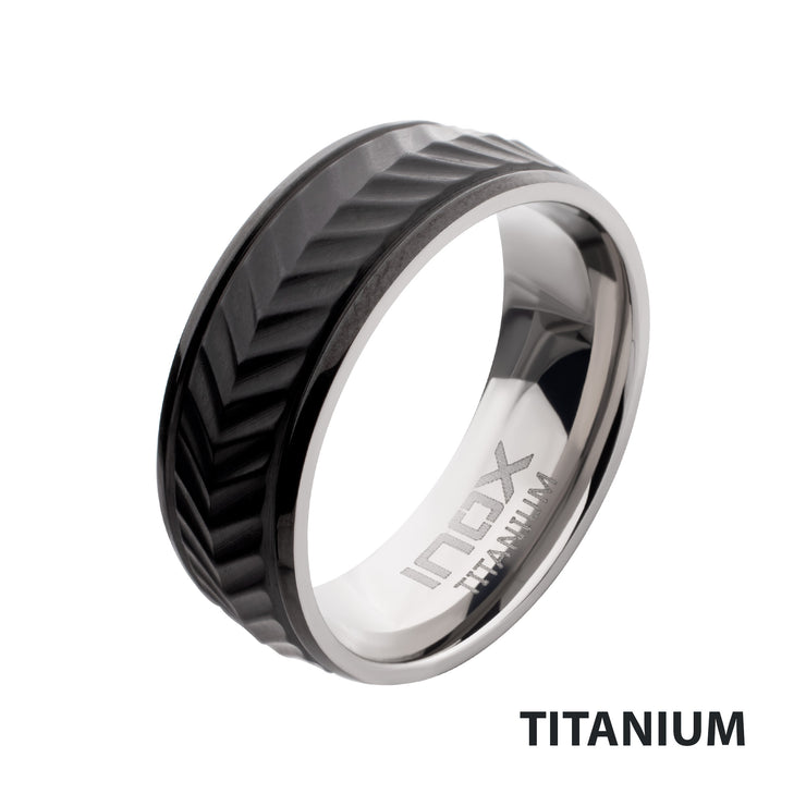 Black IP Titanium Matte Finish Chevron Comfort Fit Ring