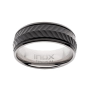 Black IP Titanium Matte Finish Chevron Comfort Fit Ring