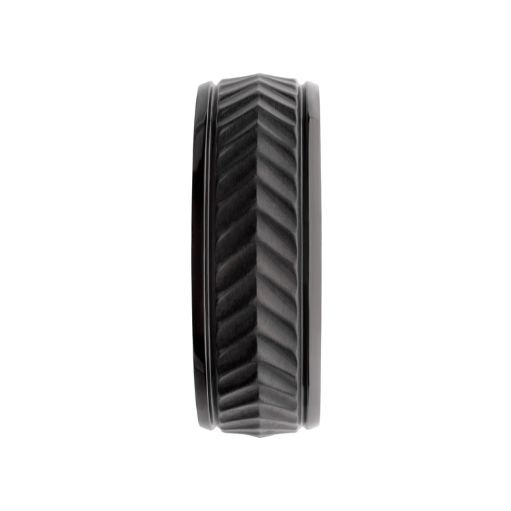 Black IP Titanium Matte Finish Chevron Comfort Fit Ring