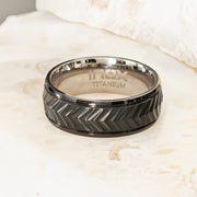 Black IP Titanium Matte Finish Chevron Comfort Fit Ring