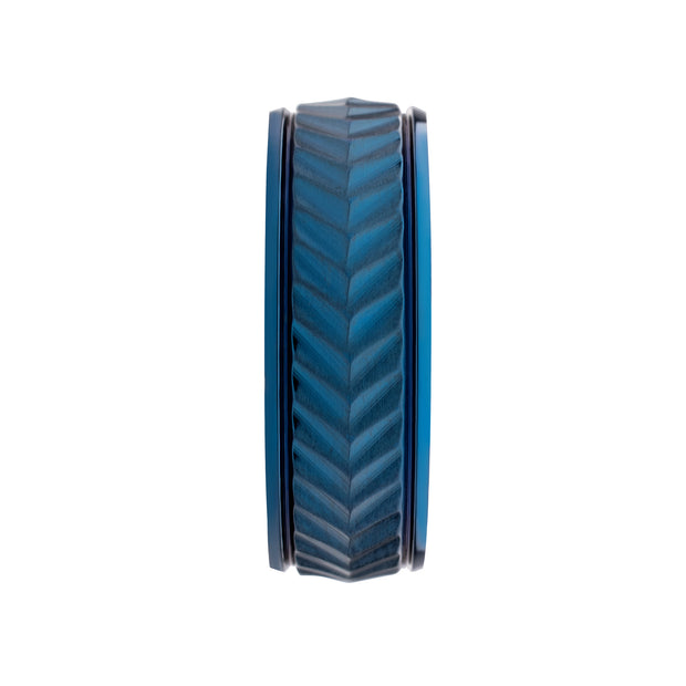 Blue IP Titanium Matte Finish Chevron Comfort Fit Ring