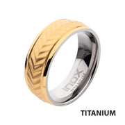 Gold IP Titanium Matte Finish Chevron Comfort Fit Ring